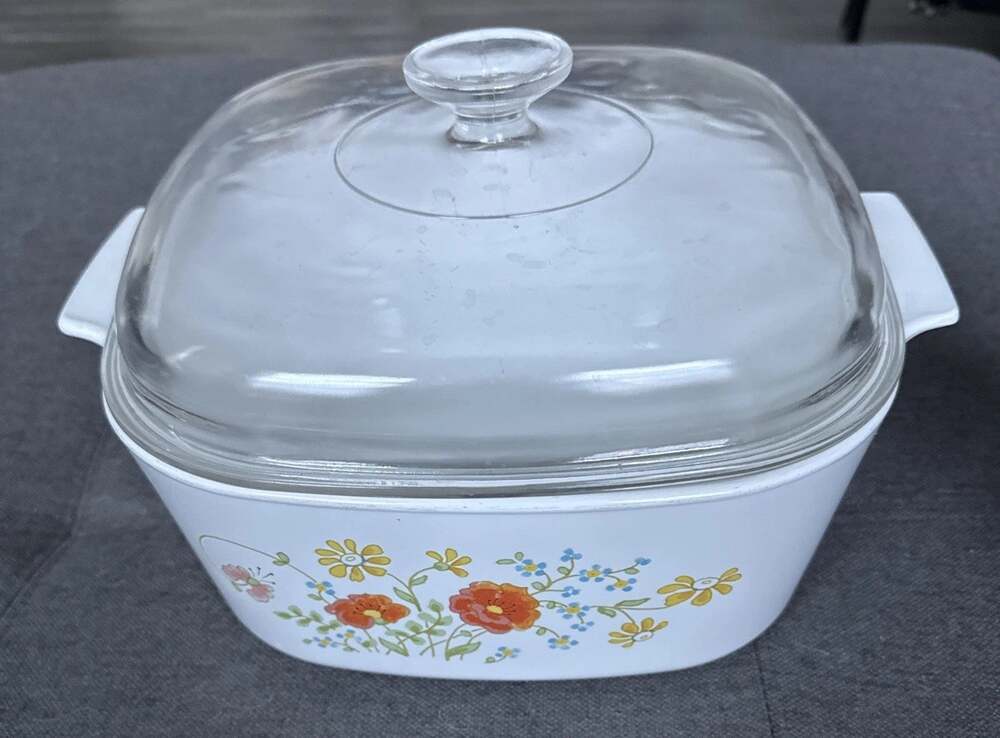 Vintage Corning Ware Wildflower A-5-B Casserole Dish with Pyrex Glass Lid